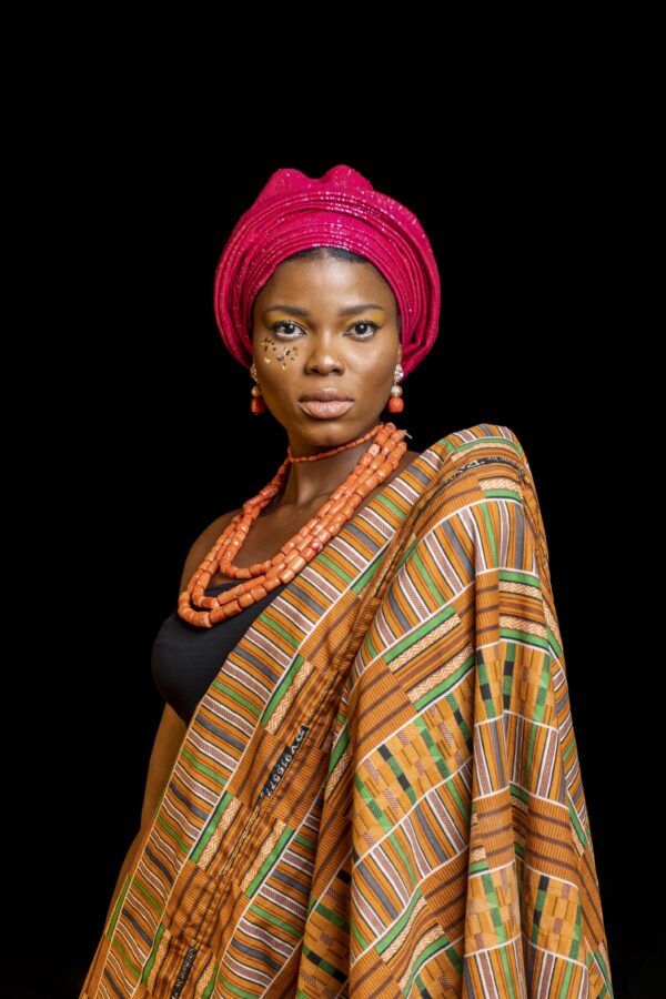 portrait african woman wearing traditional accessories posing